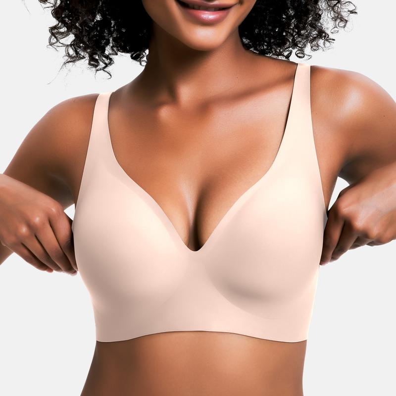 2-Piece Set💕 Jelly Wireless Womens Comfortable Wireless Bras Push Up Bralettes Seamless Tshirts Bras Deep V Everyday Bras