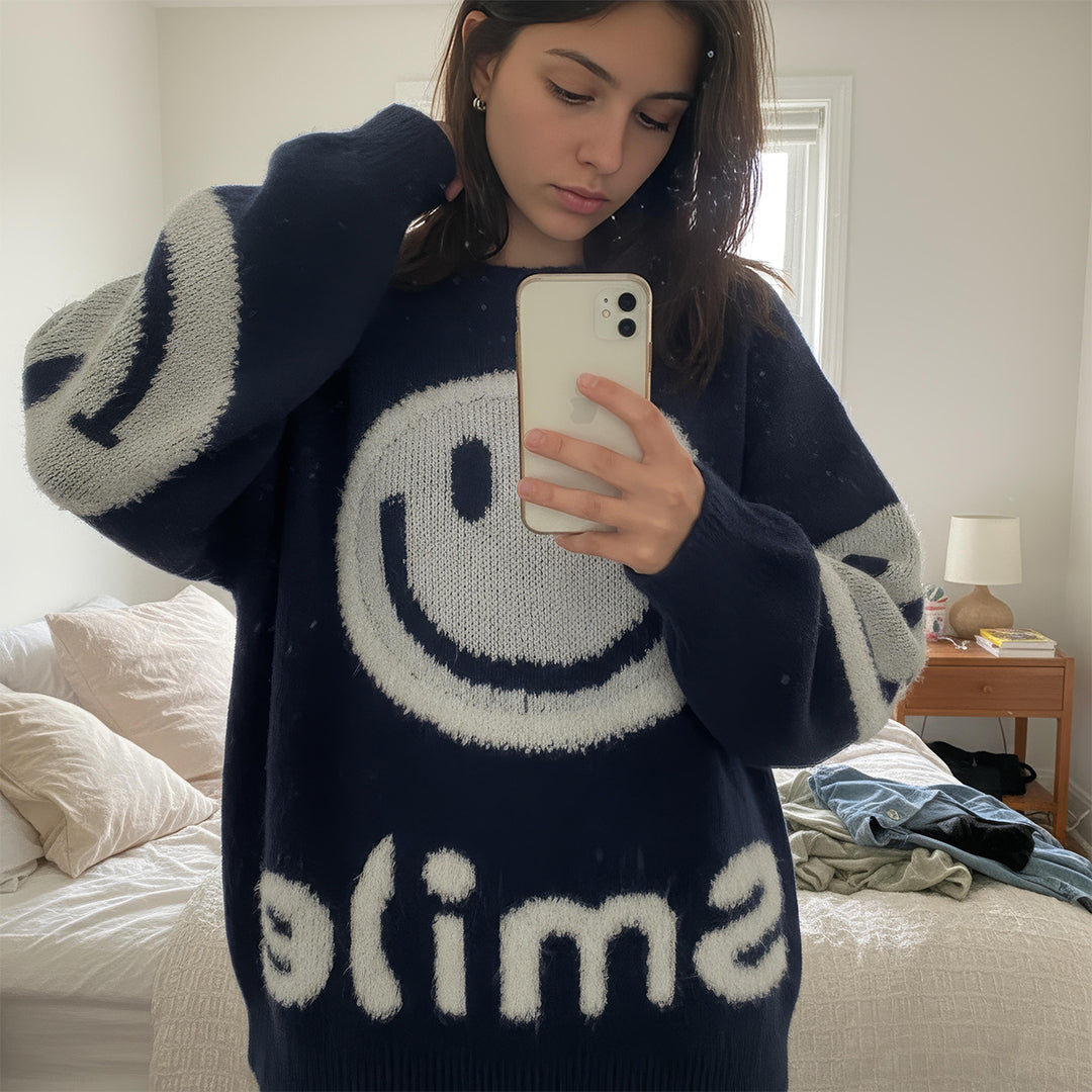 Oversized Fuzzy Smile Sweater