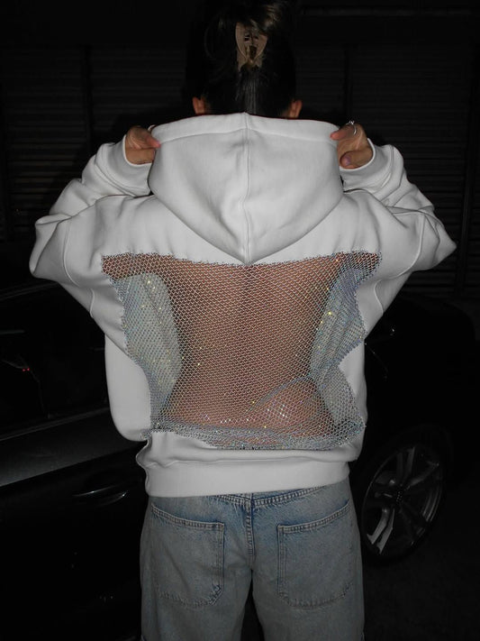 Backstage Crystal-Mesh Hoodie